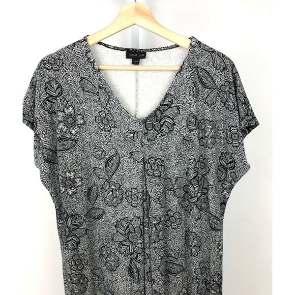 J. JILL Wearever S Floral Print Dress Stretch Jersey Knit Cap Sleeve Navy White - Picture 4 of 8